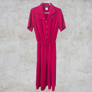 Willow Ridge Vintage 90s Short Sleeve Button Midi Dress - Fuschia - Size 12
